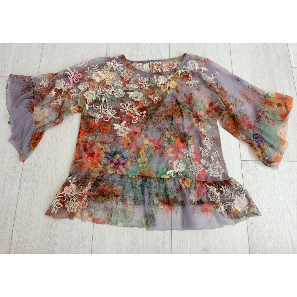 NWT Johnny Was Mae Floral Mesh Top w/ Slip Sz M Embroidered Asteria Floral $298 - Picture 5 of 15
